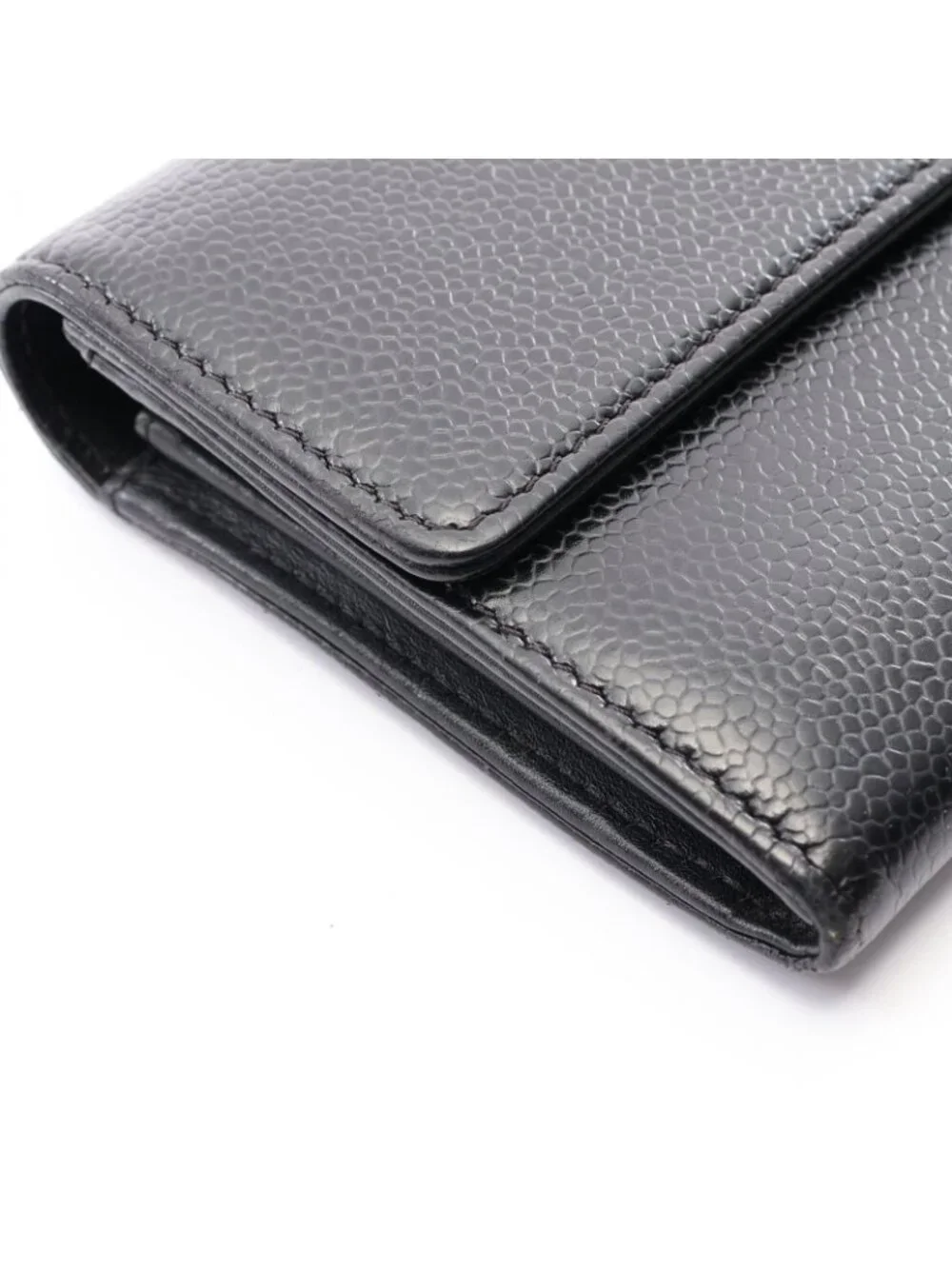 Chanel Bifold Wallet CC Logo Black Caviar Leather Quilted